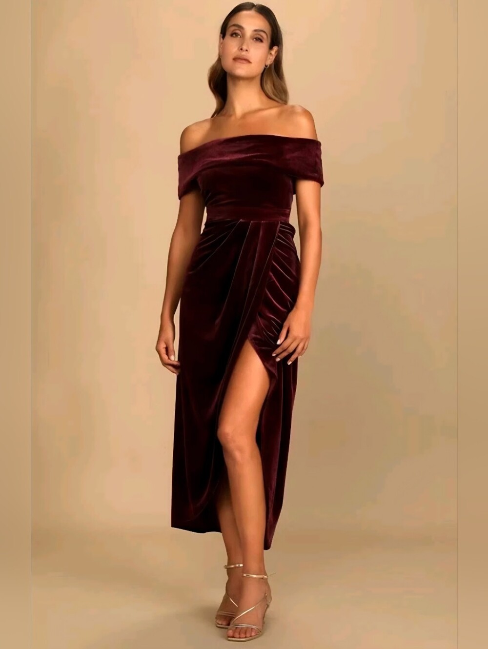 YES Fashion Womens Off Shoulder Velvet Cocktail Dress Burgundy 2XL